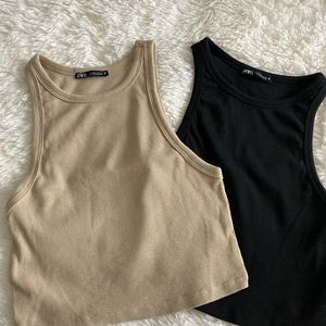 Zara Size large crop sleeveless shirts Beige and Black